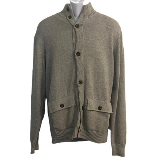 Five Four Other - FIVE FOUR Mens Grey Button Front Mock Neck Sweater Size M